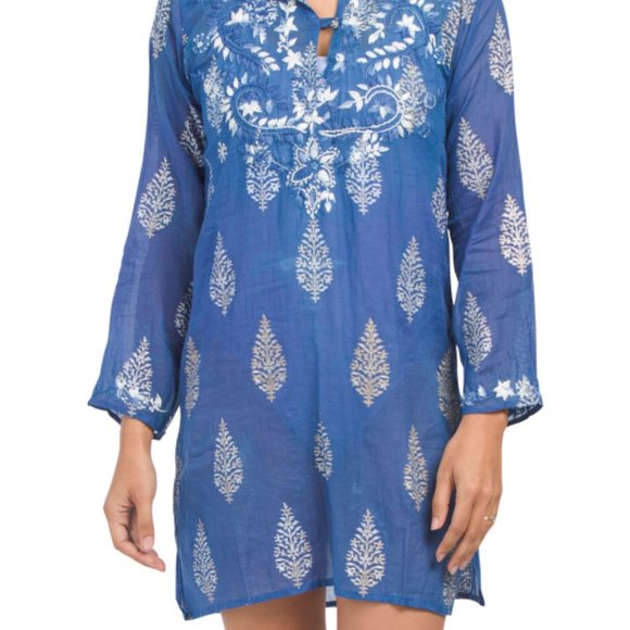 NWT UPF 50 RAJ lightweight 100% Cotton Embroidered Maya Swim Tunic Cover-up L - Picture 3 of 13